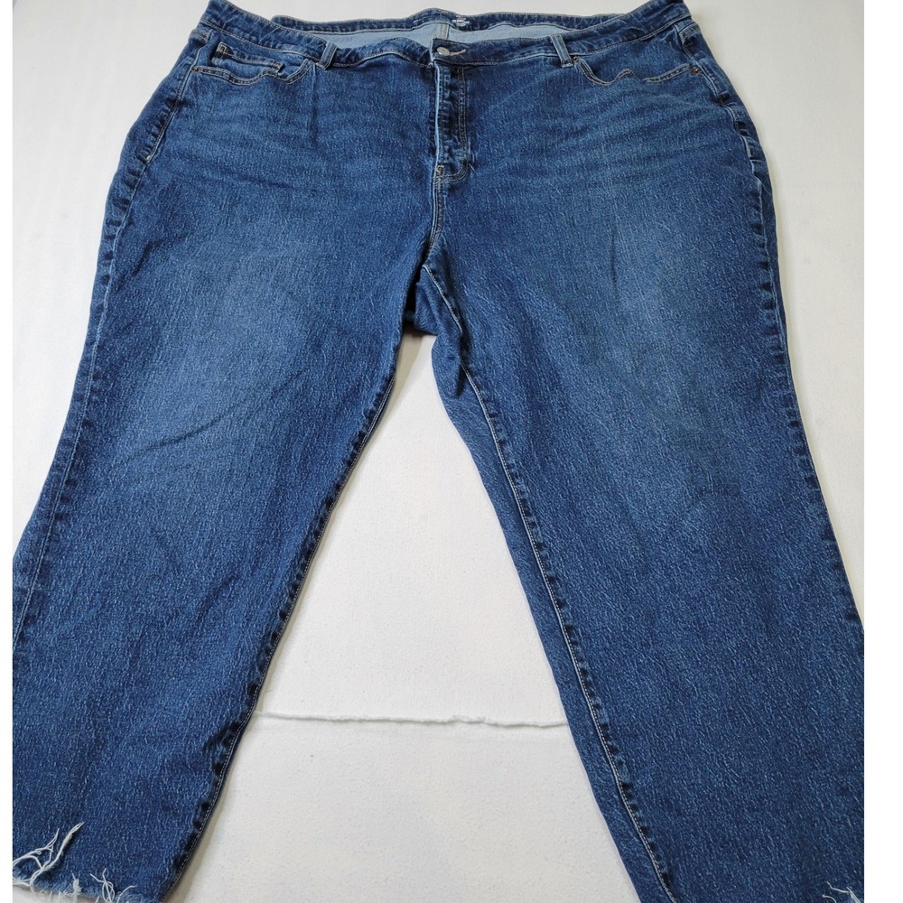 Old Navy OG Straight Curvy High Rise Jeans Size 28 Medium Wash Raw Hem 3001